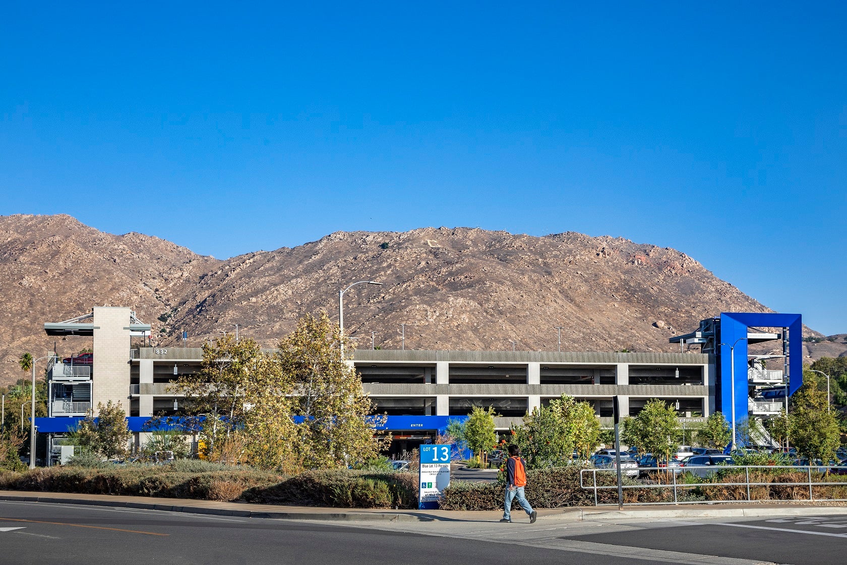 Distant view of parking structure