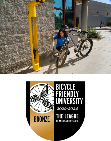 Bike/Walk Student with Bike and LAB Bronze Logo