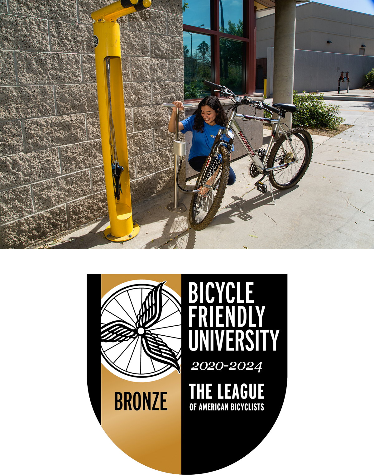 Bike/Walk Student with Bike and LAB Bronze Logo